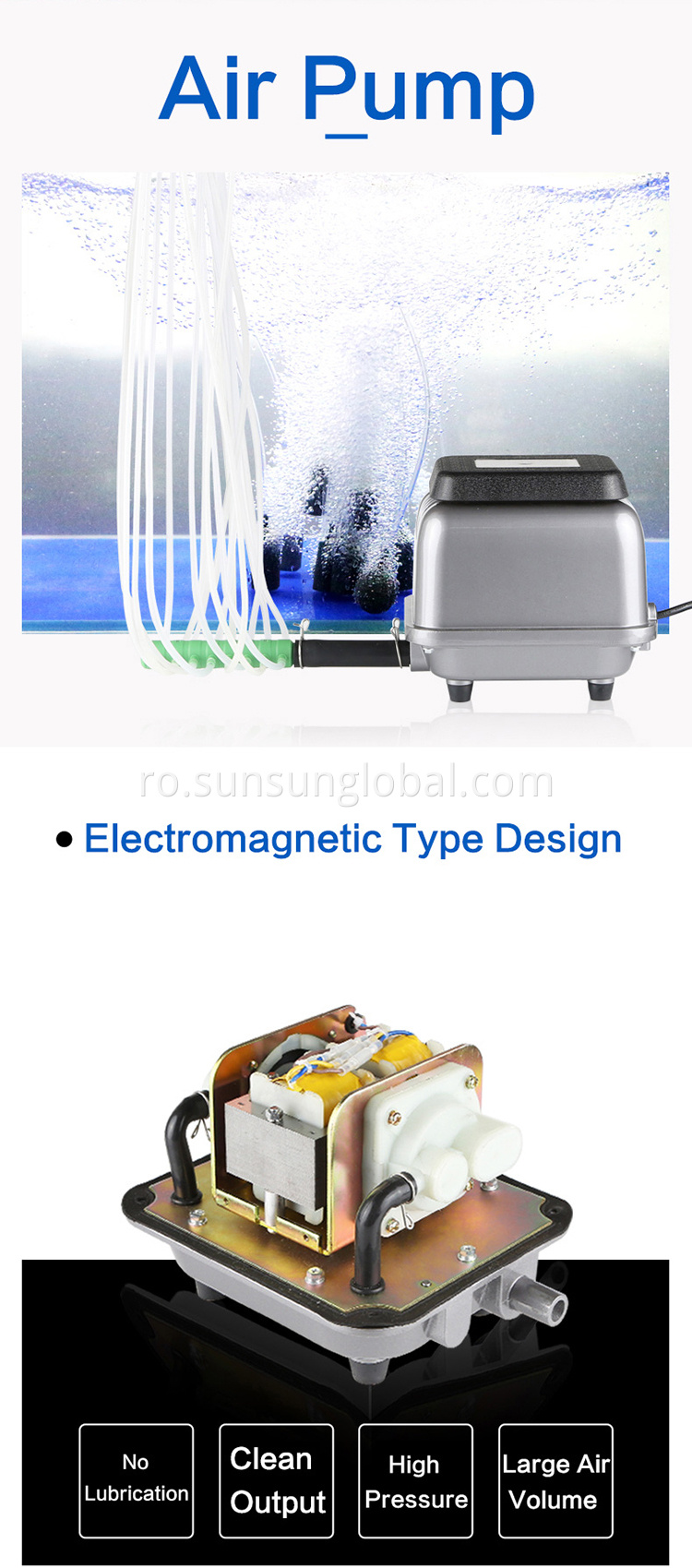 Sunsun pompa de aer electrica cu electromagnet pentru piscicultura pentru acvariu